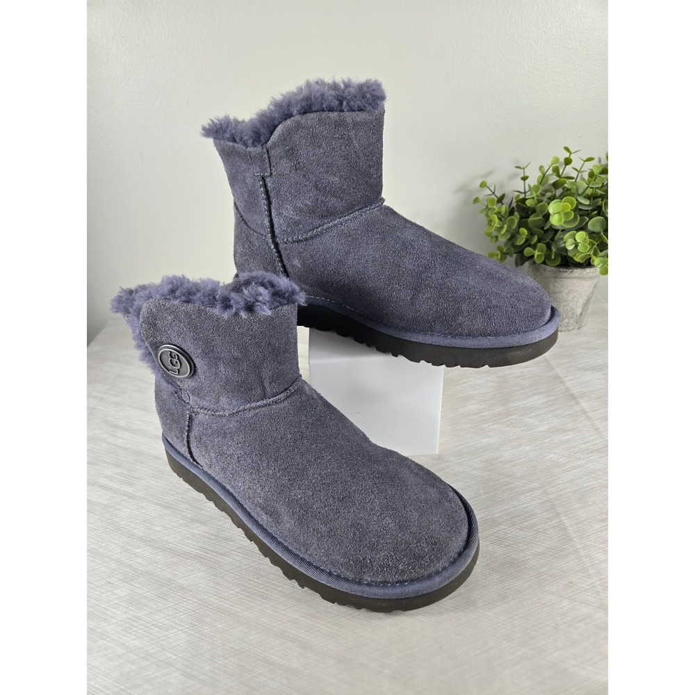 UGG Mini Bailey Button II Shadow Grey Suede Ankle Boots Womens SIZE 7